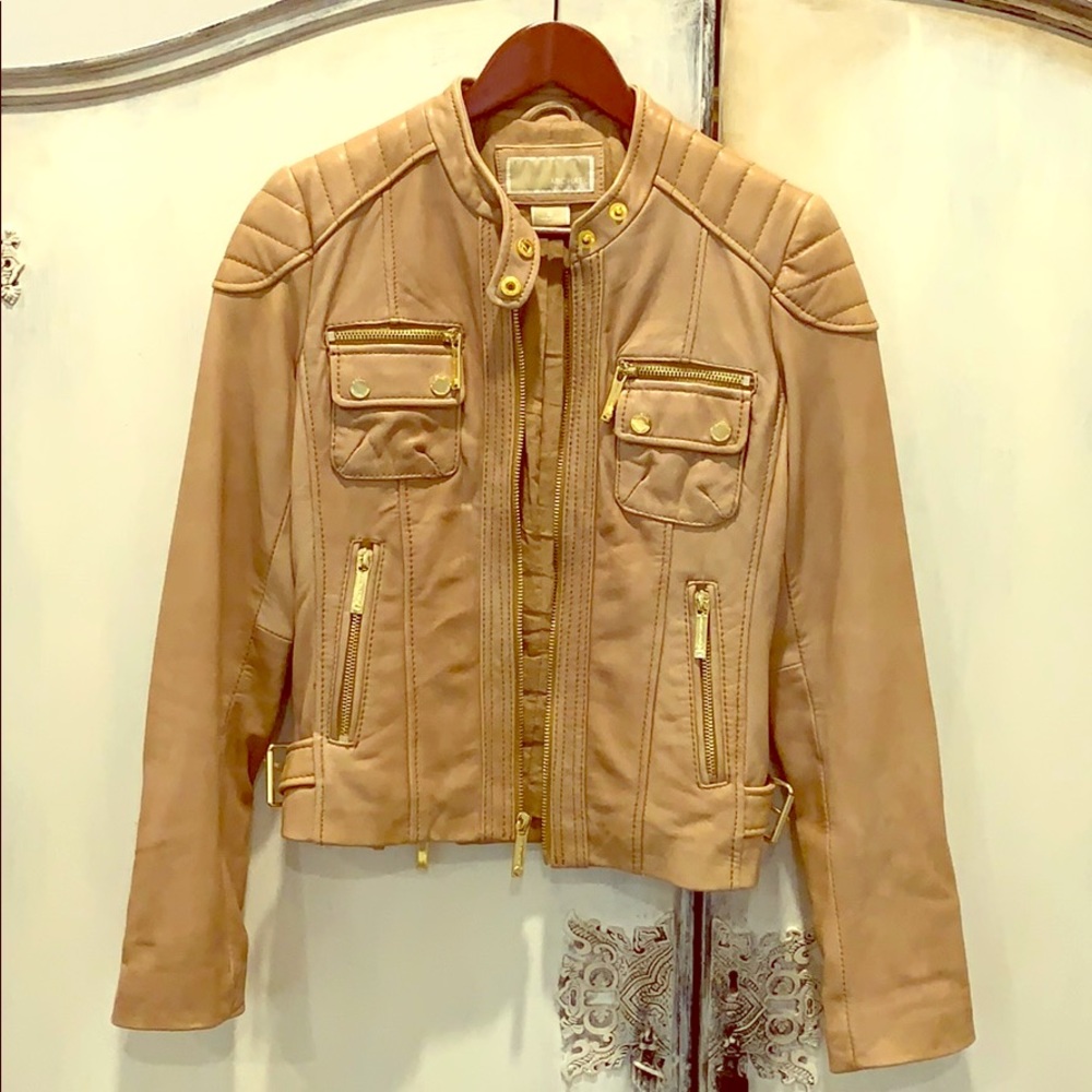 Michael Kors tan leather jacket